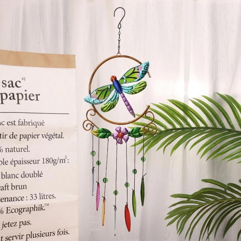 Campanas viento Metal para interiores y exteriores, adornos pintados libélula 3D, carillón viento conmemorativo para