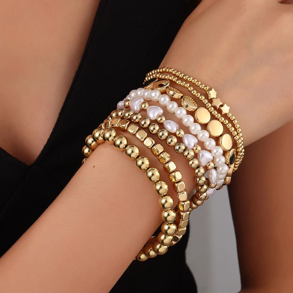 New Imitation Pearl Bracelet Female Love Imitation Pearl Bracelet Fashion Combination Bracelet 8 Sets Jewelry for Women