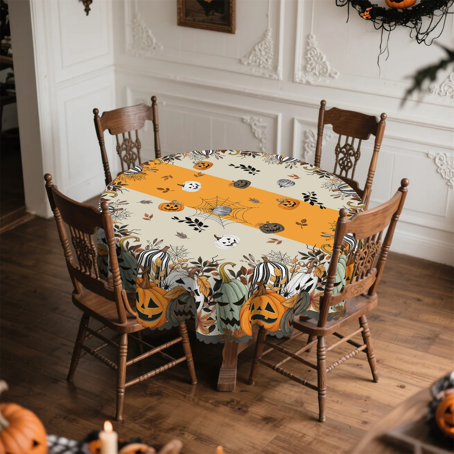Pumpkin lantern, leaves, Halloween tablecloth, 1 pack, suitable for indoor usezyc