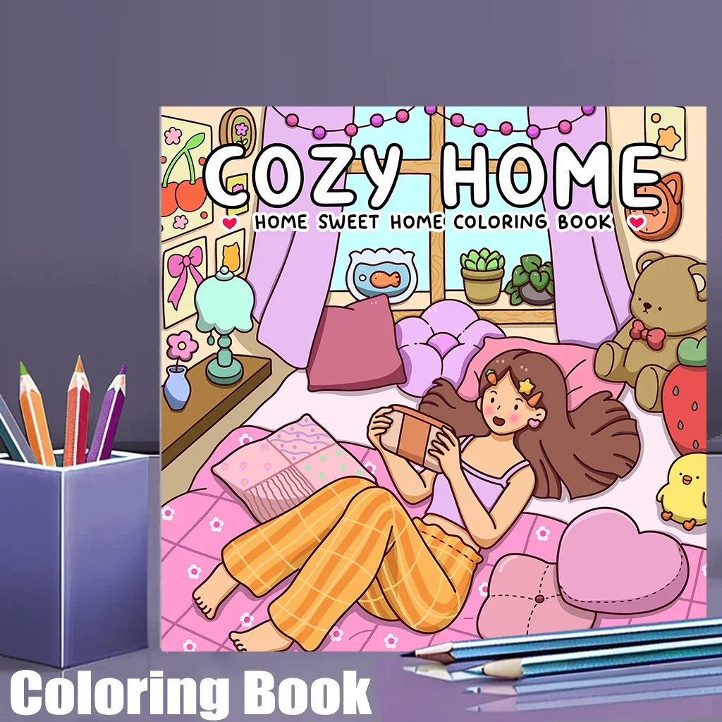 

28 Pages Cozy Home Coloring Book for Adult | Colouring Book for Stress Relief, Birthday Day Gift, Back to School Supplies