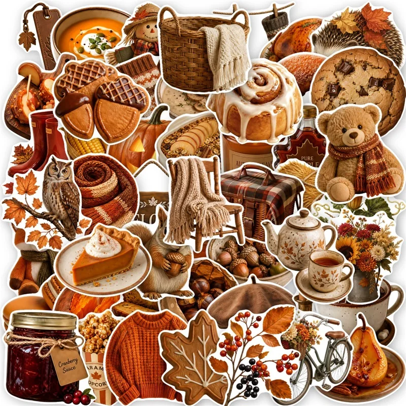 10/30/50PCS Vintage Brown Autumn Sticky Sticker Aesthetic DIY Hand Accounting Decoration Scrapbooking Stationery Supplies