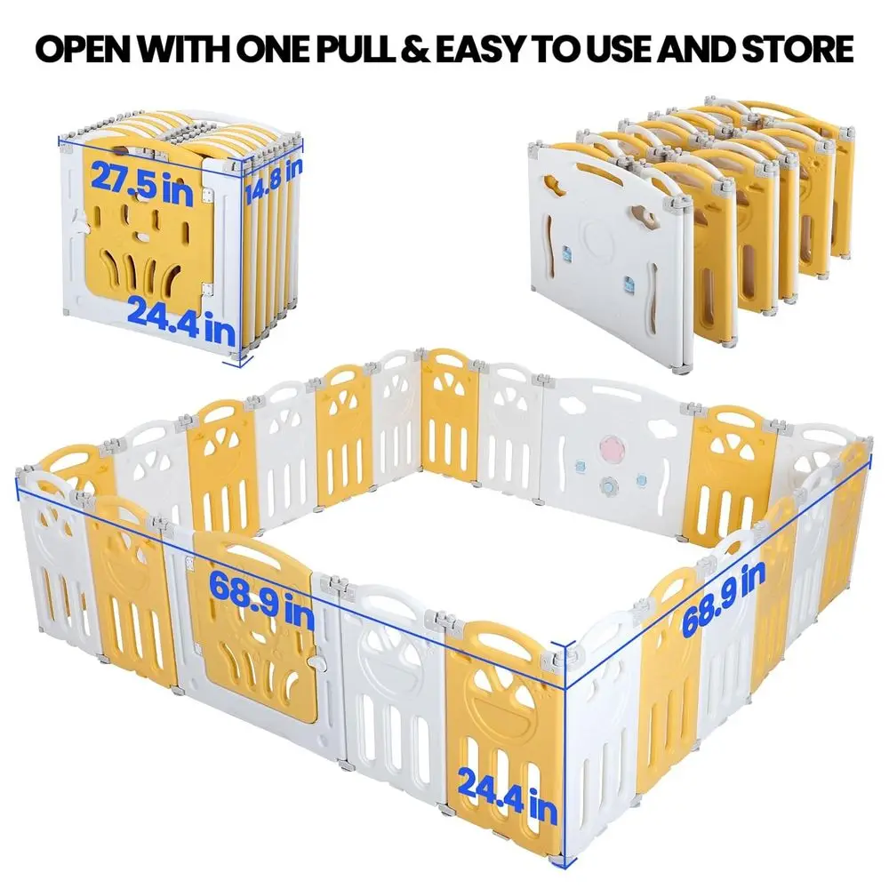 روضة أطفال متينة مكونة من 18 لوحة، مقاس 69 × 69 سم، مثالية للأطفال الصغار، متعددة الاستخدامات للاستخدام الداخلي والخارجي، أصفر وأبيض #6