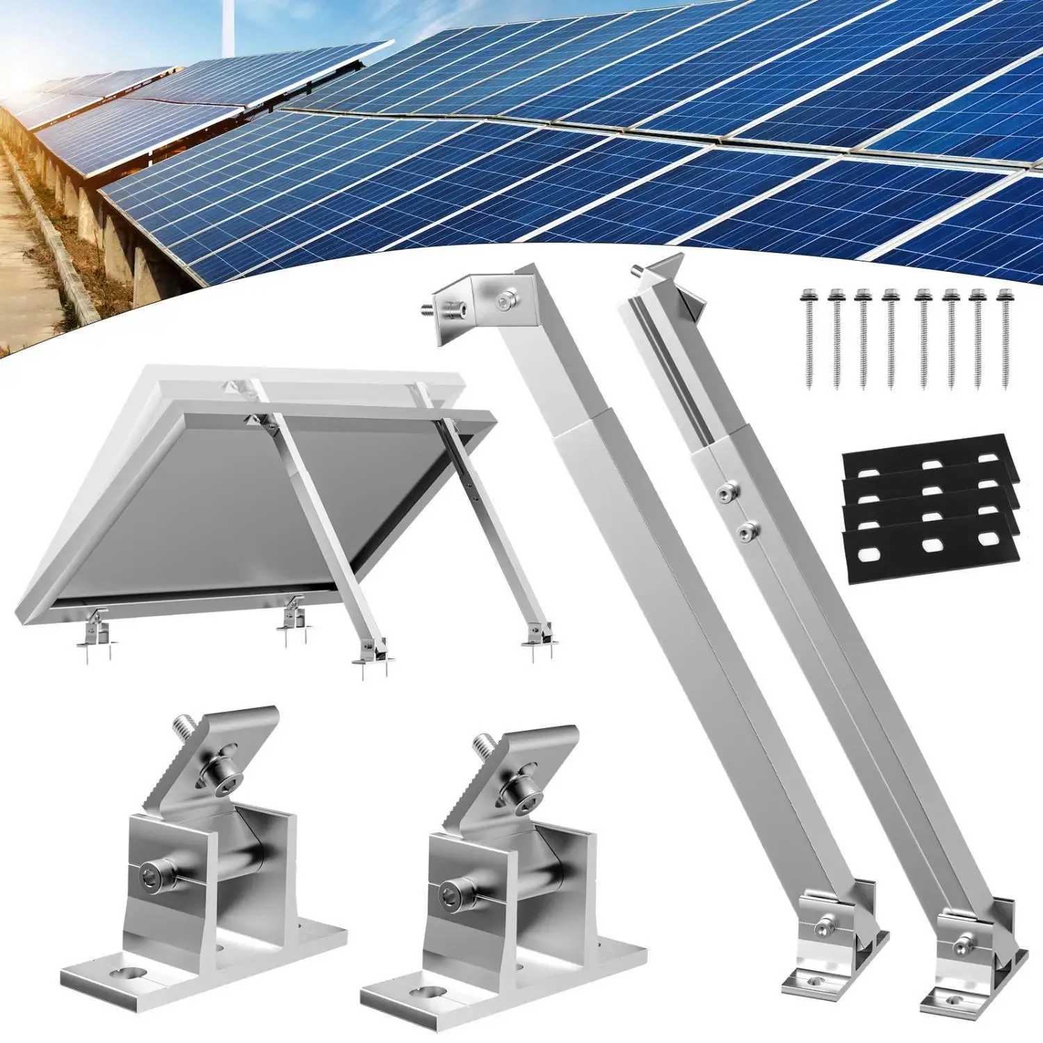 Verstellbare Solar-Photovoltaik-Fußhalterungen für Vorder- und Rückseite, Einzelset mit 15-30 Grad Neigung (Muttertyp)