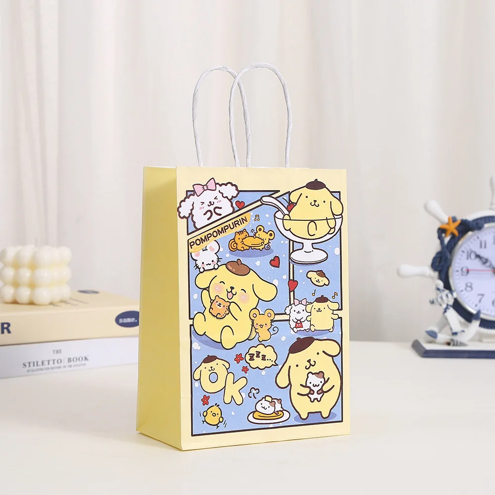 Sanrio Kawaii Hello Kitty Kuromi Cinnamoroll Kraft Paper Gift Bags Candy Cookie Box Package Handbag Birthday Party Supplies