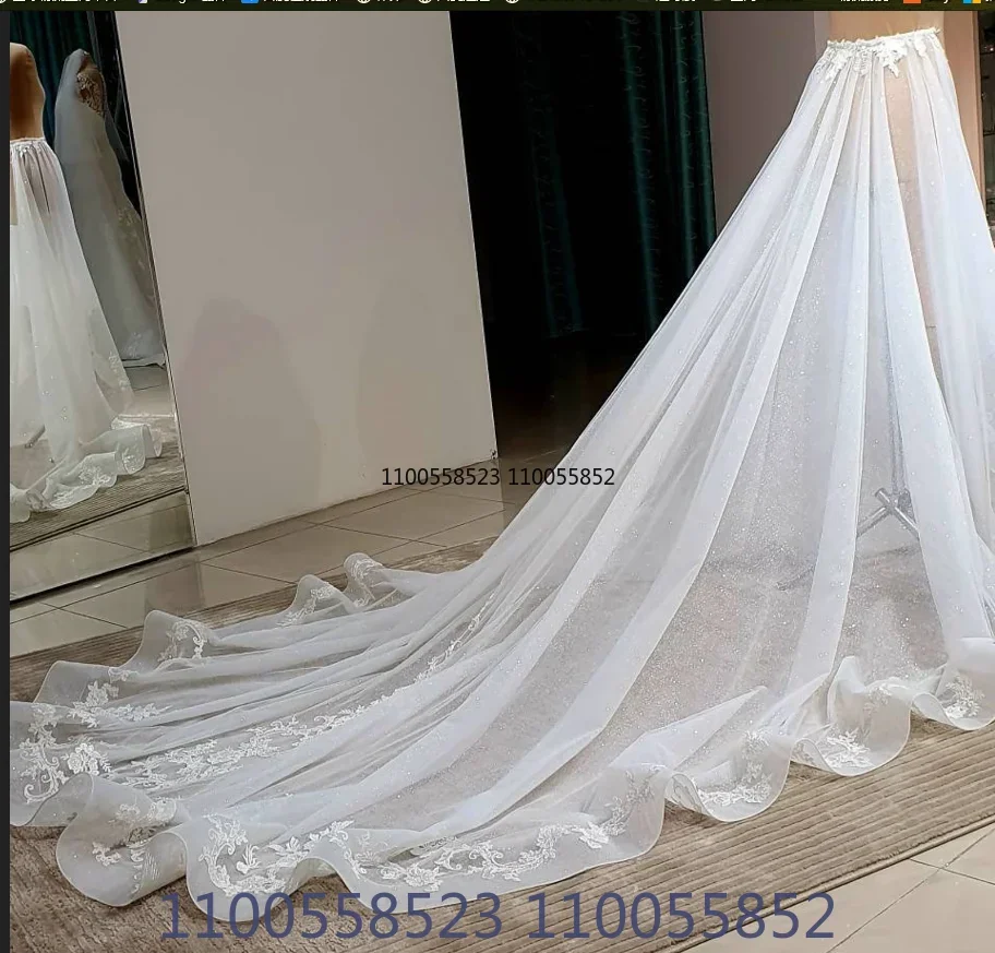 Trem destacável do casamento, Trem removível, Casamento Overskirt, Lace Appliqué saia