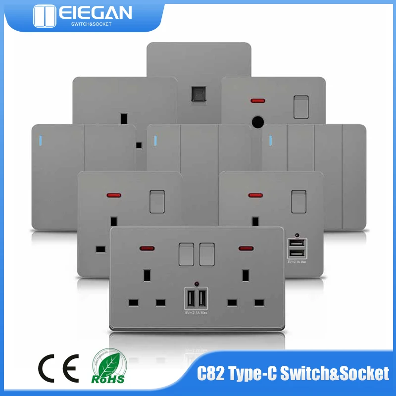 

AC110-240V Wall Socket Switch with USB type-c 3.1A 5V Fast Charge Power Socket PC Panel EU UK Standard TV TEL Computer Outlet