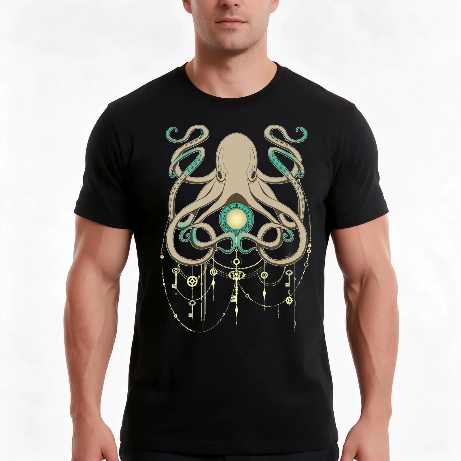 Timeless Octopus - Grey T-Shirt, Summer Casual Cotton Tee, Oversized Streetwear Tops, Vintage Graphic Print, Unisex Men Women