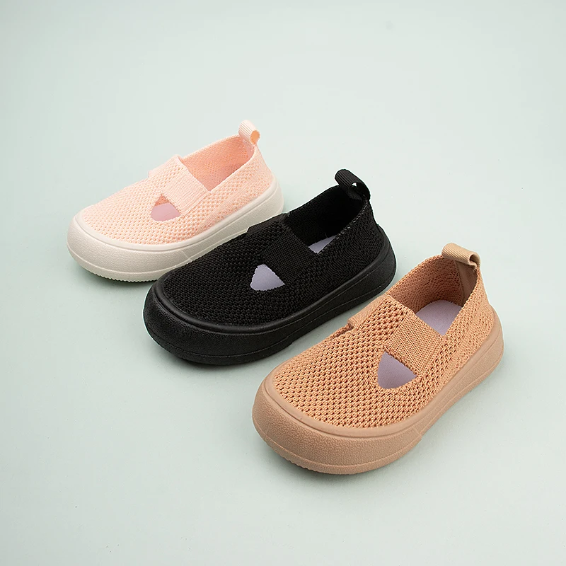 Children Stylish Solid Color Knitting Sandals Kids Slip-on Breathable Platform Casual Sneakers EKF20