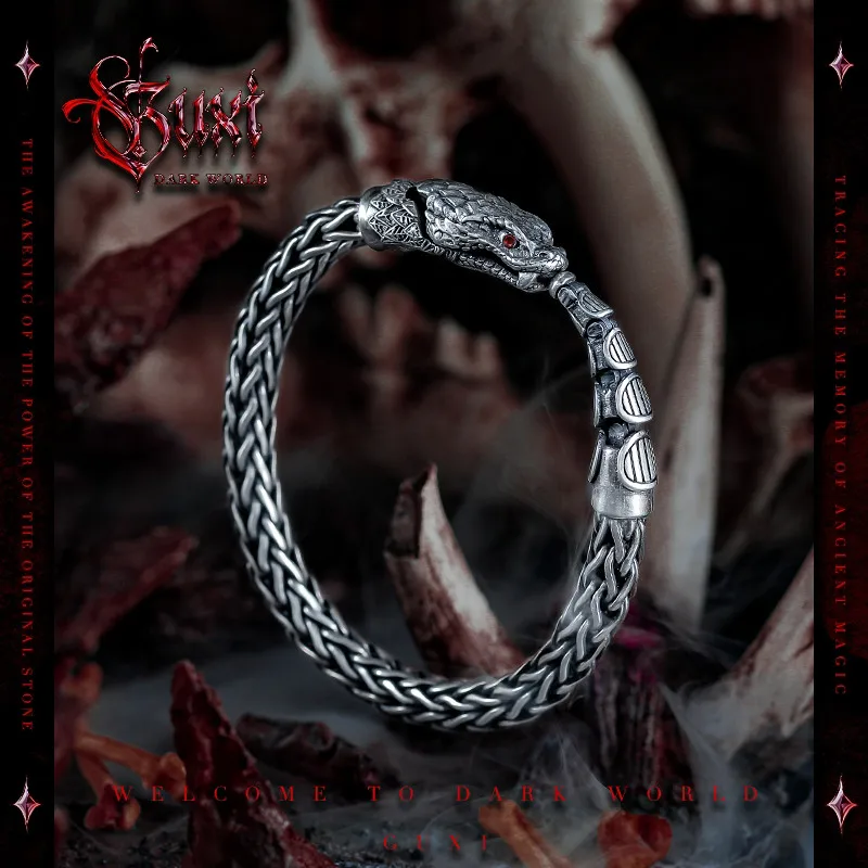 

Hip hopgothicretrocable stitch snake 925 silver bracelet men's classy punk style jewelry niche style silver jewelry