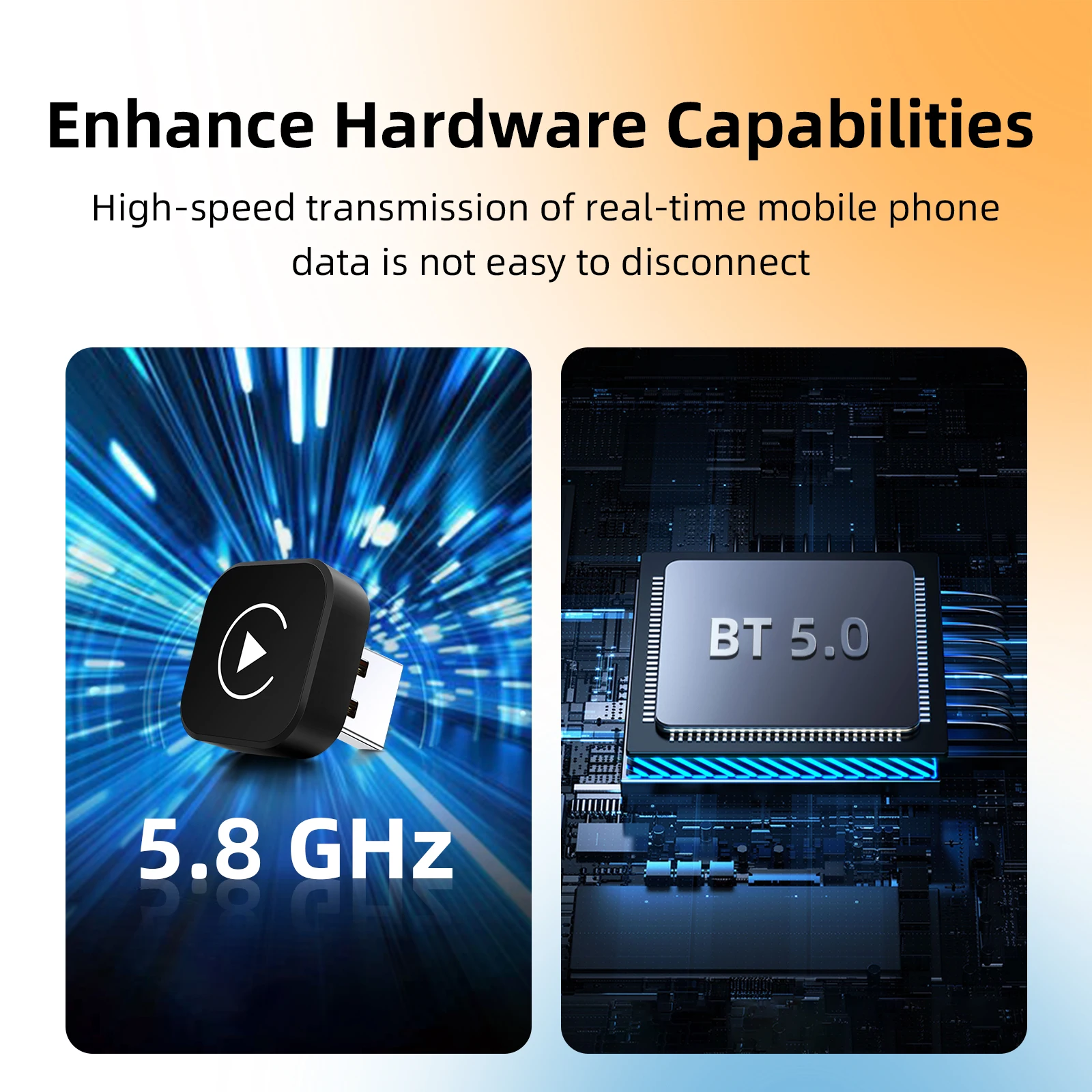 Adattatore automatico Android CarPlay wireless EzoneTronics per auto cablate di fabbrica, CarPlay wireless e Android auto 2 in 1