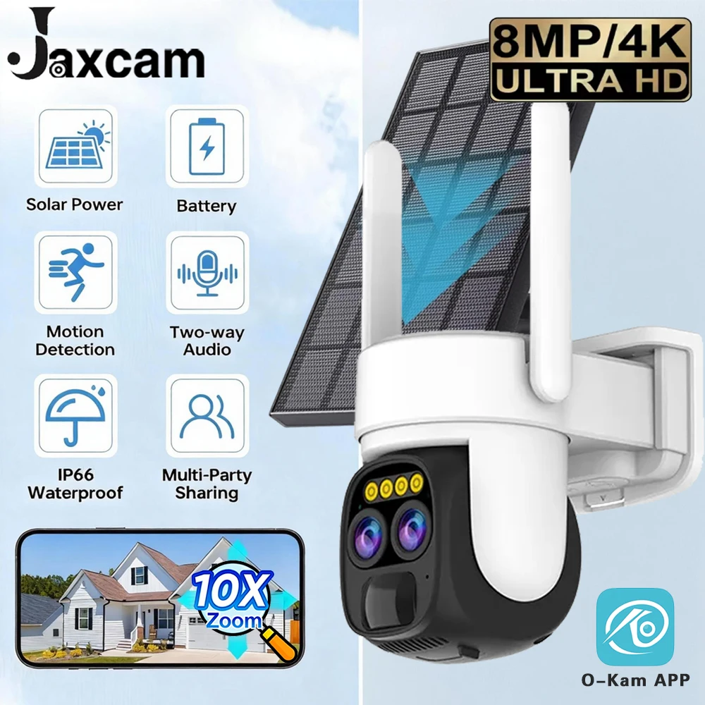

8MP Dual Lens Solar WIFI Security Cameras 10X Zoom With Solar Panels Color Night Vision PIR Motion Detection IP Camera