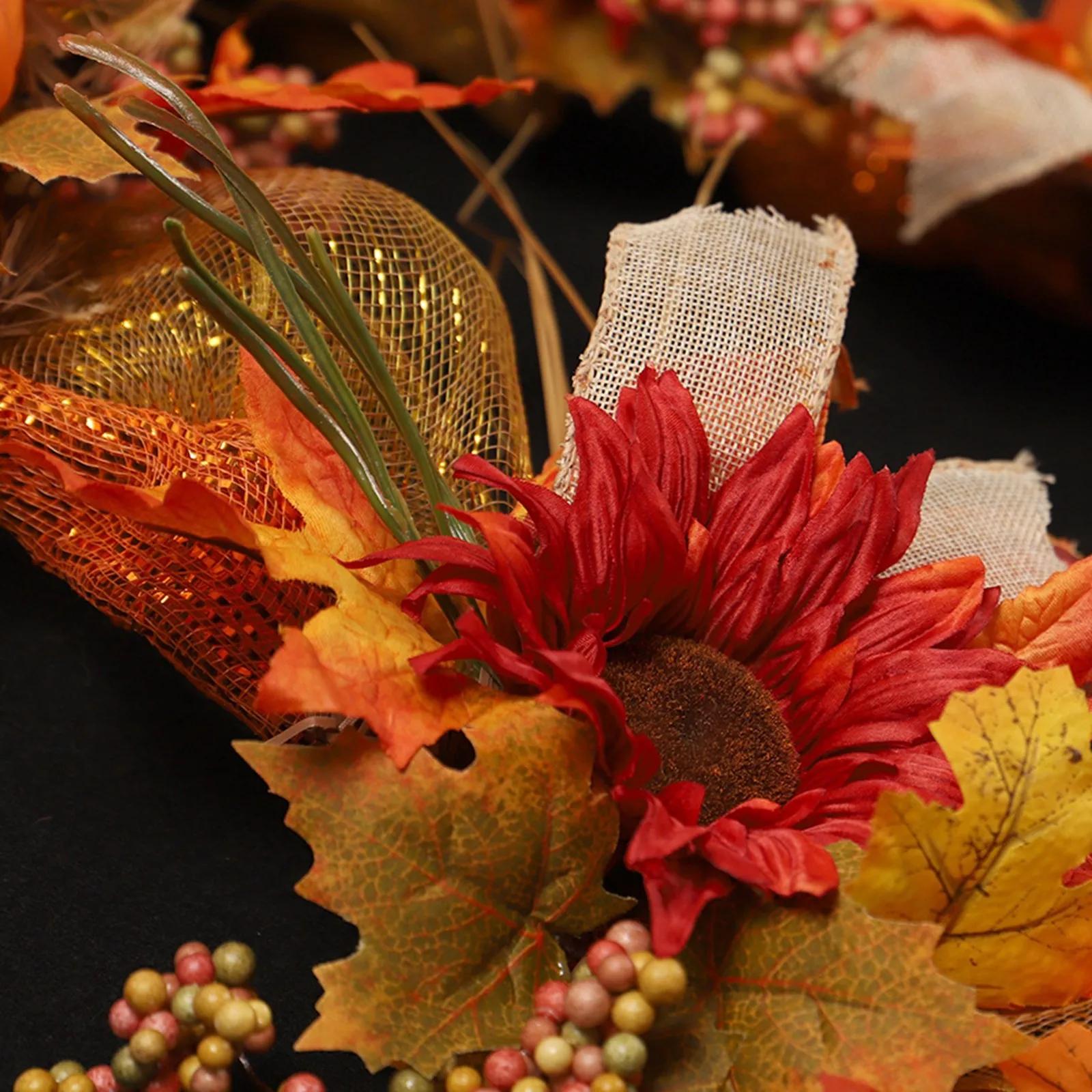 Fall Wreaths For Front Door Autumn Wreath With Berry Pumpkin Maple Leaves Halloween Thanksgiving Harvest Festival Decoration