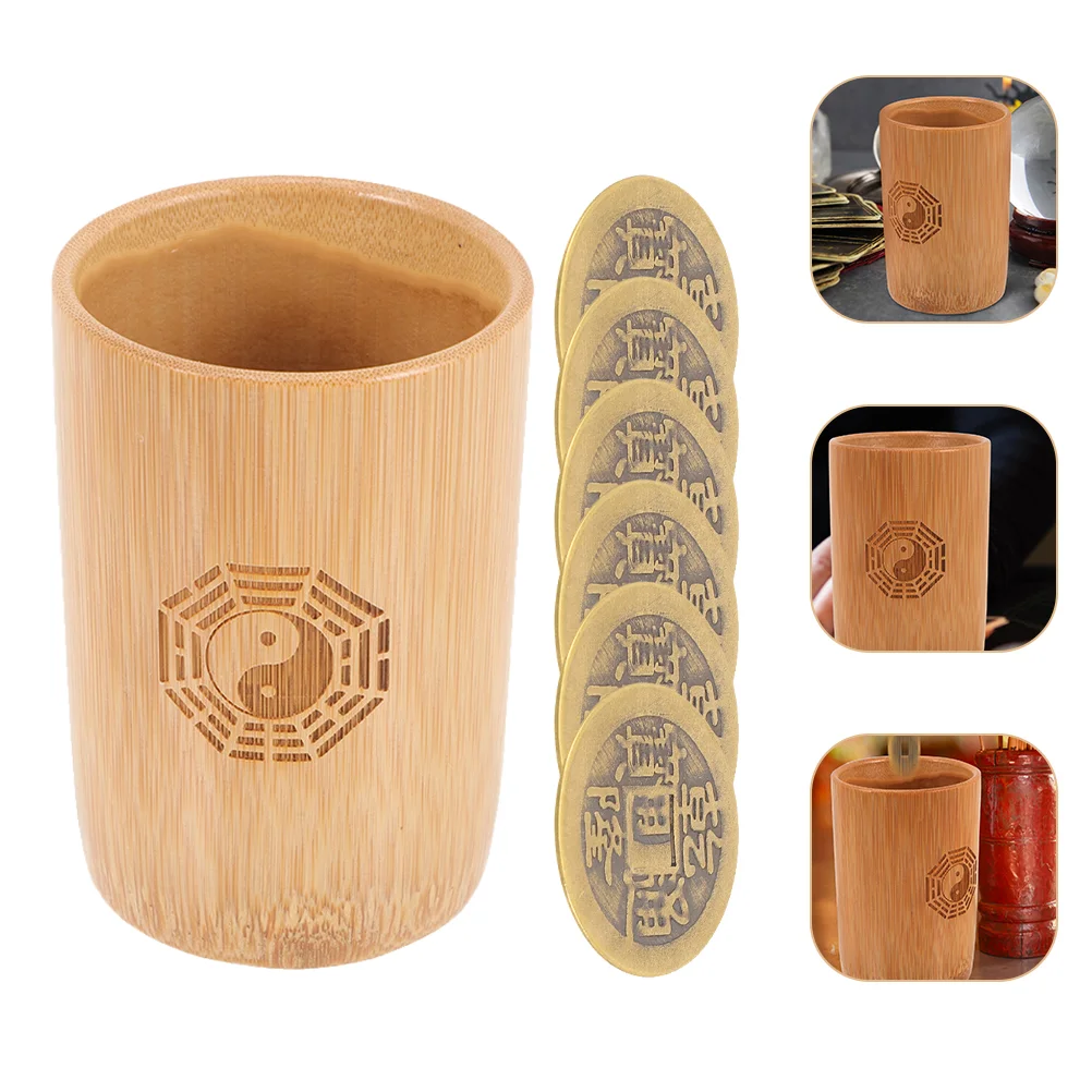 Tool I Ching Divination Bamboo Tube Decoration Keychain Pendulum Copper Coin for