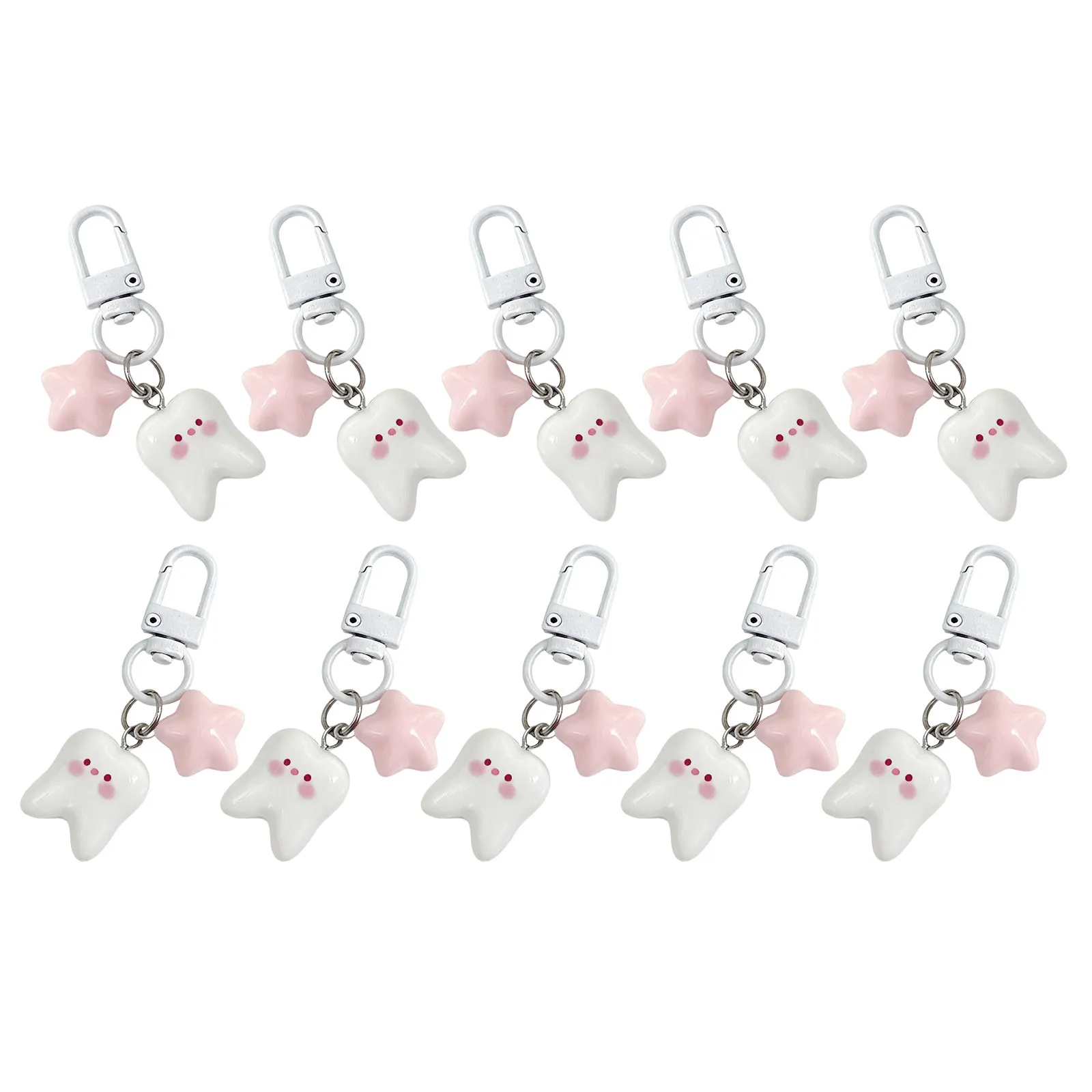 10Pcs Kawaii Tooth Keychain Pendant Mini Backpack Bag Charm Party Favor Basket Stuffer Tooth Shape Keychain Mini Cute Bag Charm