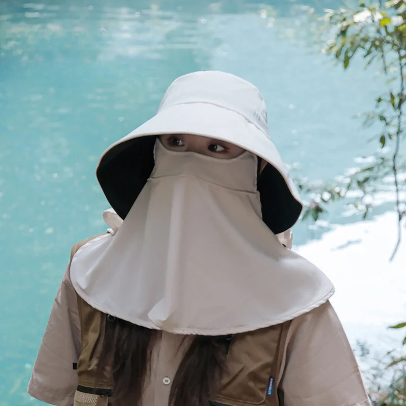 3-in-1 Fisherman Hat Full Face Sun Protection Removable Mask Shawl Neck Guard for Men Women Outdoor Camping Travel Headwear