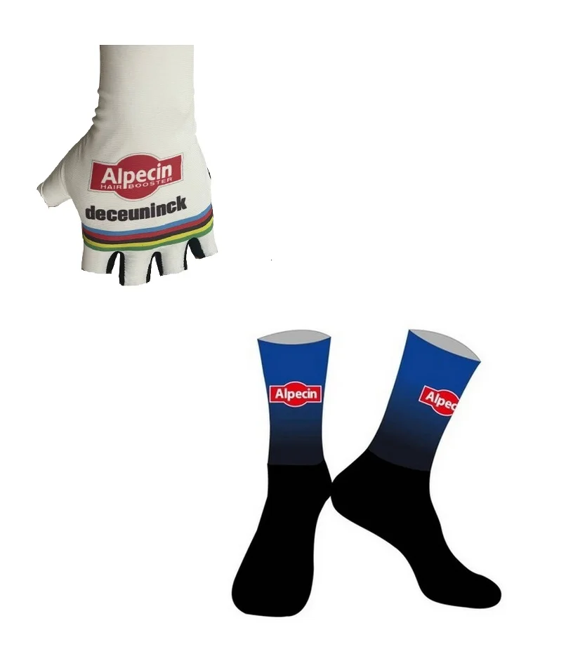 2024 ALPECIN DECEUNINCK Team BLUE One Pair Half Finger Cycling Gloves + ONE PAIR CYCLING SOCKS