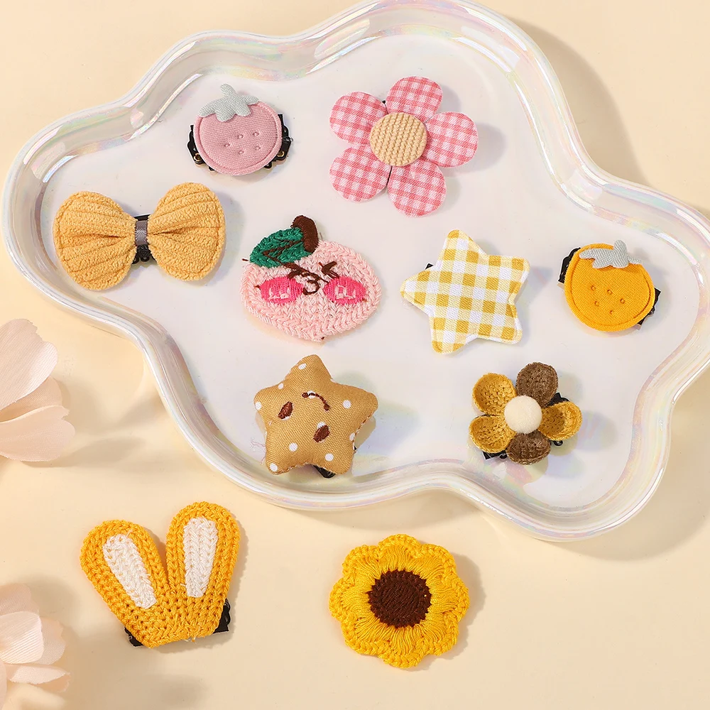 5Pcs/set Cute Cartoon Knitted Hair Clip for Baby Girl DIY Embroidered Rabbit Flower Fruit Shape Hair Accessories Festival Gift