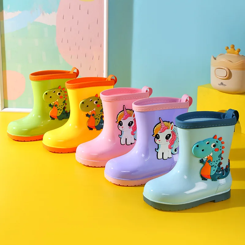 2026 New Kids Rain Boots For Girls Rubber Rainboot Boys Baby Girls PVC Children Waterproof Shoes Cartoon Unicorn