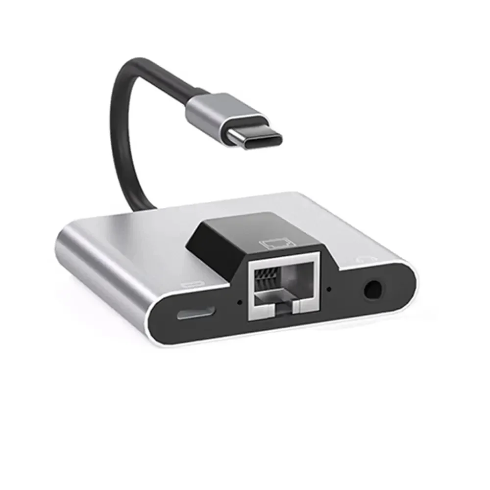 

Type-C to Ethernet LAN Network Adapter Hub USB C 3.5mm Audio PD Fast Charging Docking Station For Lapp Mobile Phone Tablet
