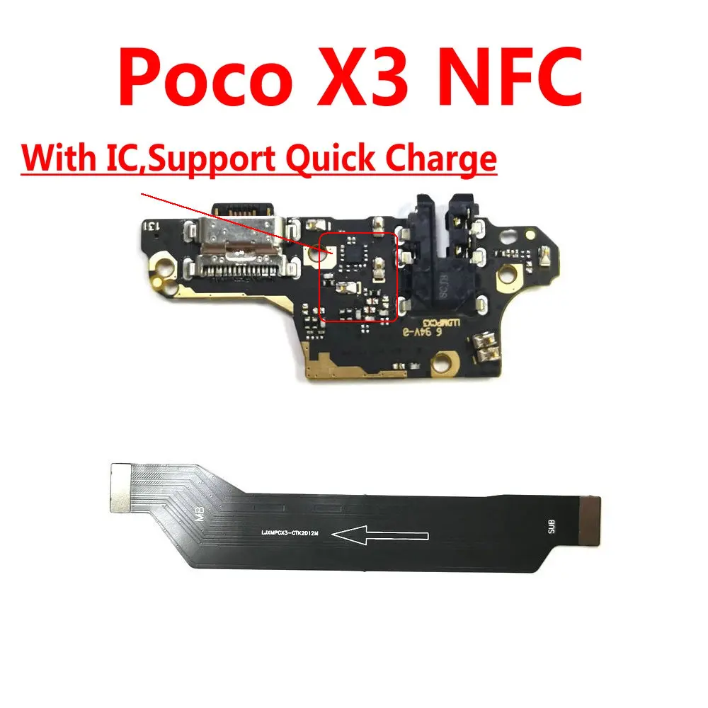 Placa principal Xiaomi poco x3 nfc com cabo flex e carregador usb, placa-mãe global com ic