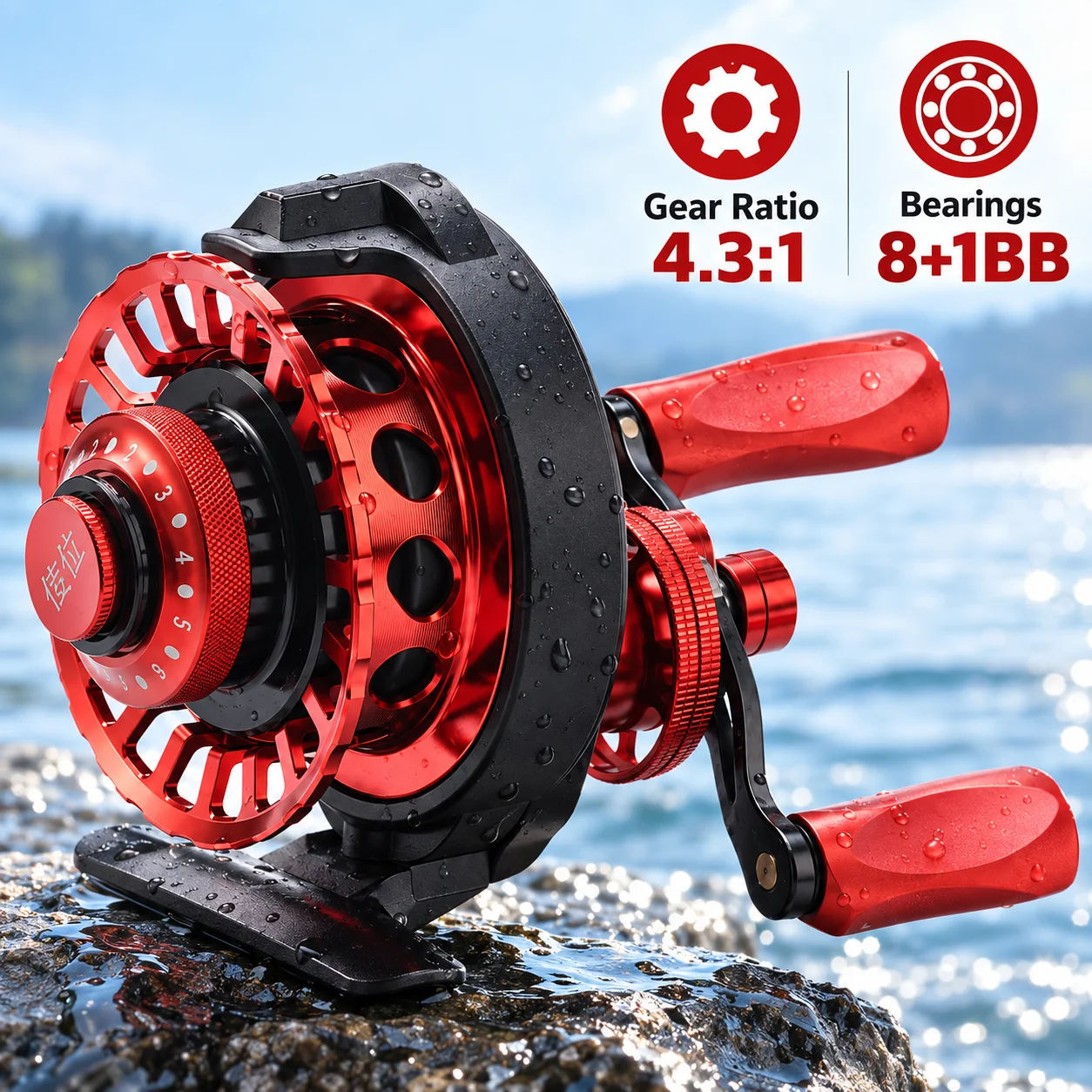 Magnetic Slow Fall Raft Fishing Reel 4.3:1 8+1BB 228g CNC Metal Spool Quick Reset Micro Lead Ice Bridge Front Strike Tackle