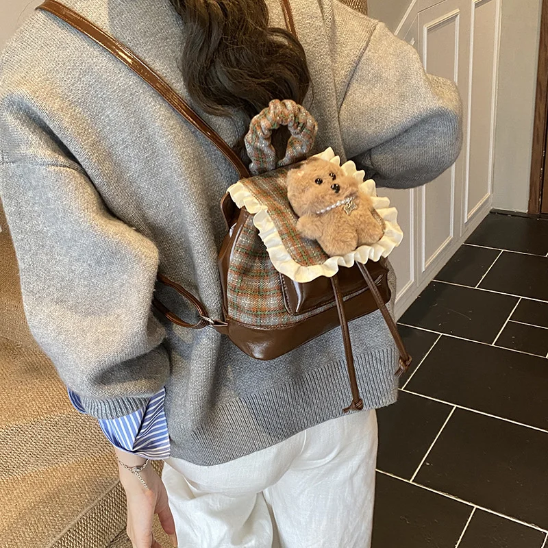 

Корейский клетчатый модный рюкзак, осенний новый стиль, мини-элегантная сумка для девочек-подростков, модная литературная повседневная одежда