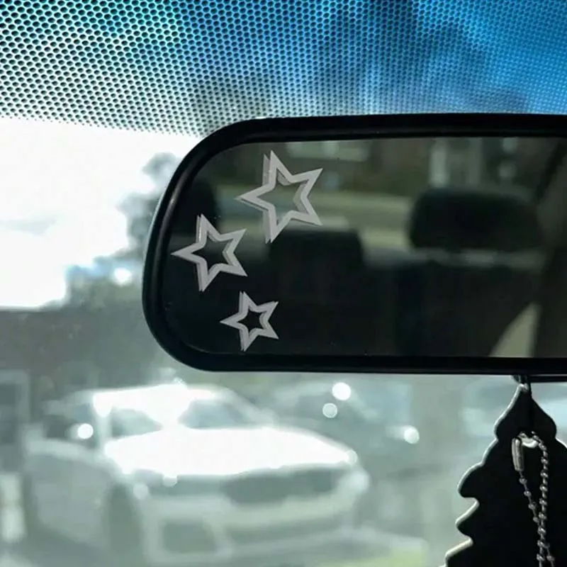 Three-piece set - Three five-point star rearview mirror stickers, cute car stickers, car rearview mirror stickers, car decorativ