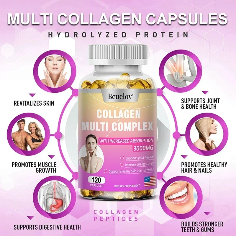 Collagen Complex Capsule Hydrolyzed Protein, High Absorption 3000mg Promotes Hair and Nail Health