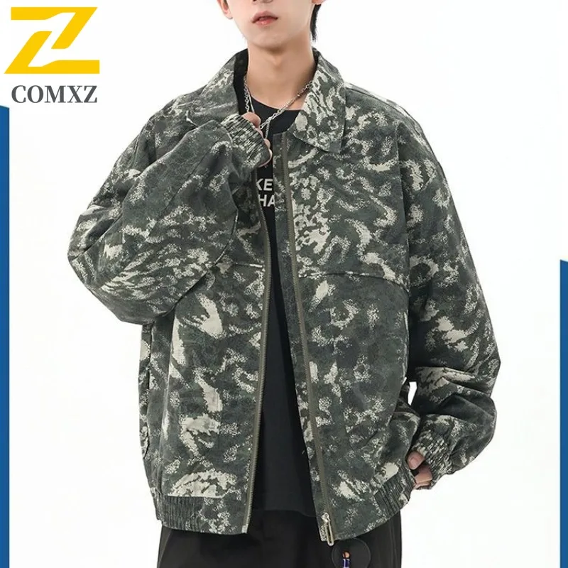 

COMXZ Весенняя новая куртка большого размера, мужская свободная рабочая одежда с отложным воротником, легкая ветровка с несколькими карманами в гонконгском стиле
