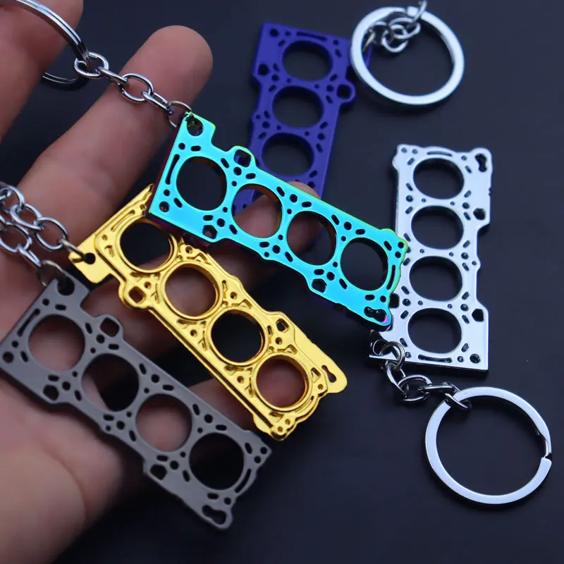 Tuning Keychain Car Modification Cylinder Head Engine Gasket Model Keychain Key Ring DIY Key Chain For F1 Racing Fans Gifts 1Pcs