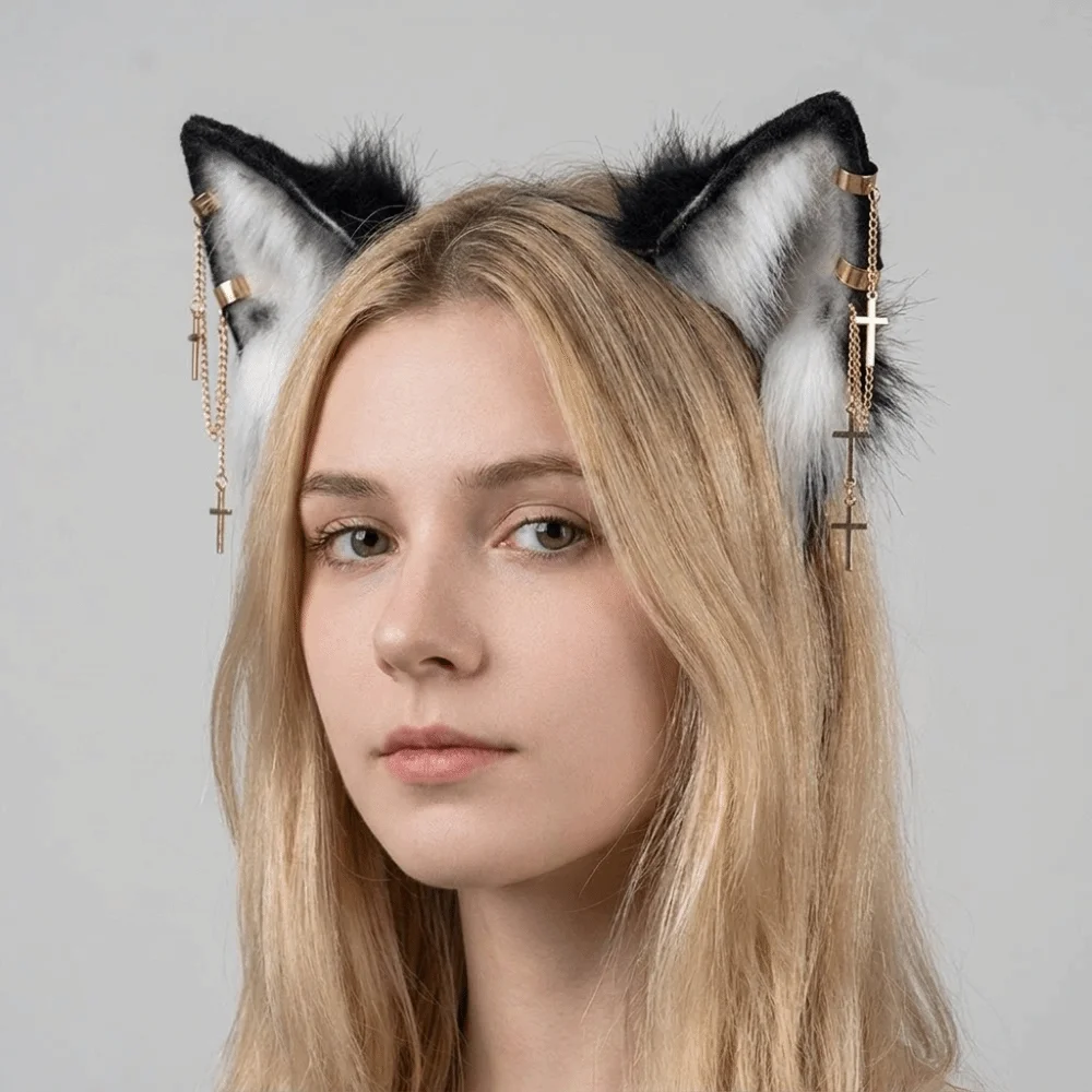 Artificial Cosplay Bat Beast Ears Headband Furry Faux Furs Lolita Ears Headwear Reusable Animal Gothic Headband Festival