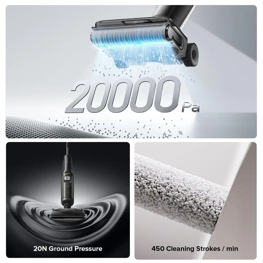 Cordless Vacuum Mop 20000Pa Strong Suction Smart Electric Mop AI Assistant Dual Motors Flat Cleaning Edge to Edge Self-Cleaning