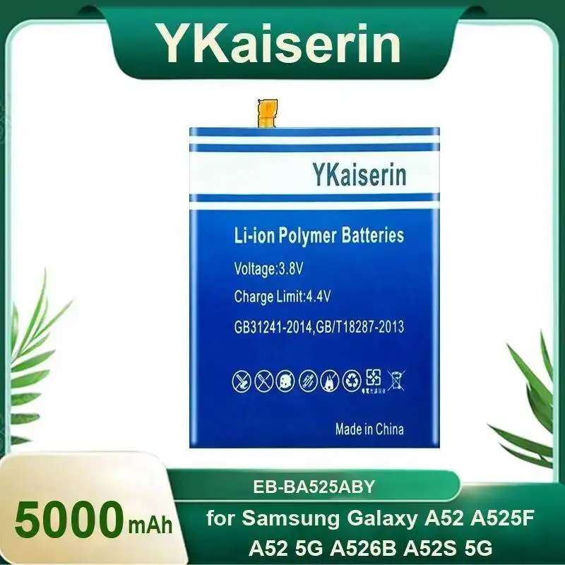 Safe And Reliable Mobile Phone Battery For Samsung Galaxy A52 A525F A52 5G A526B A52S 5G EB-BA525ABY 5000mAh Replaceable