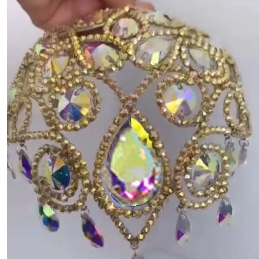 CUIER Crystal Glass Rhinestone Drop Pendant Hat Hair Jewelry for Women Headpiece for Drag Queen for Stage Accessory