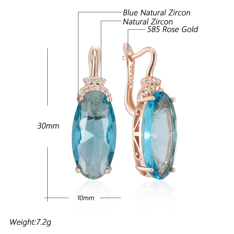 Wbmqda Transparent Oval Blue Stone Drop Earrings For Women 585 Rose Gold Color Special Wedding Jewelry Accessories
