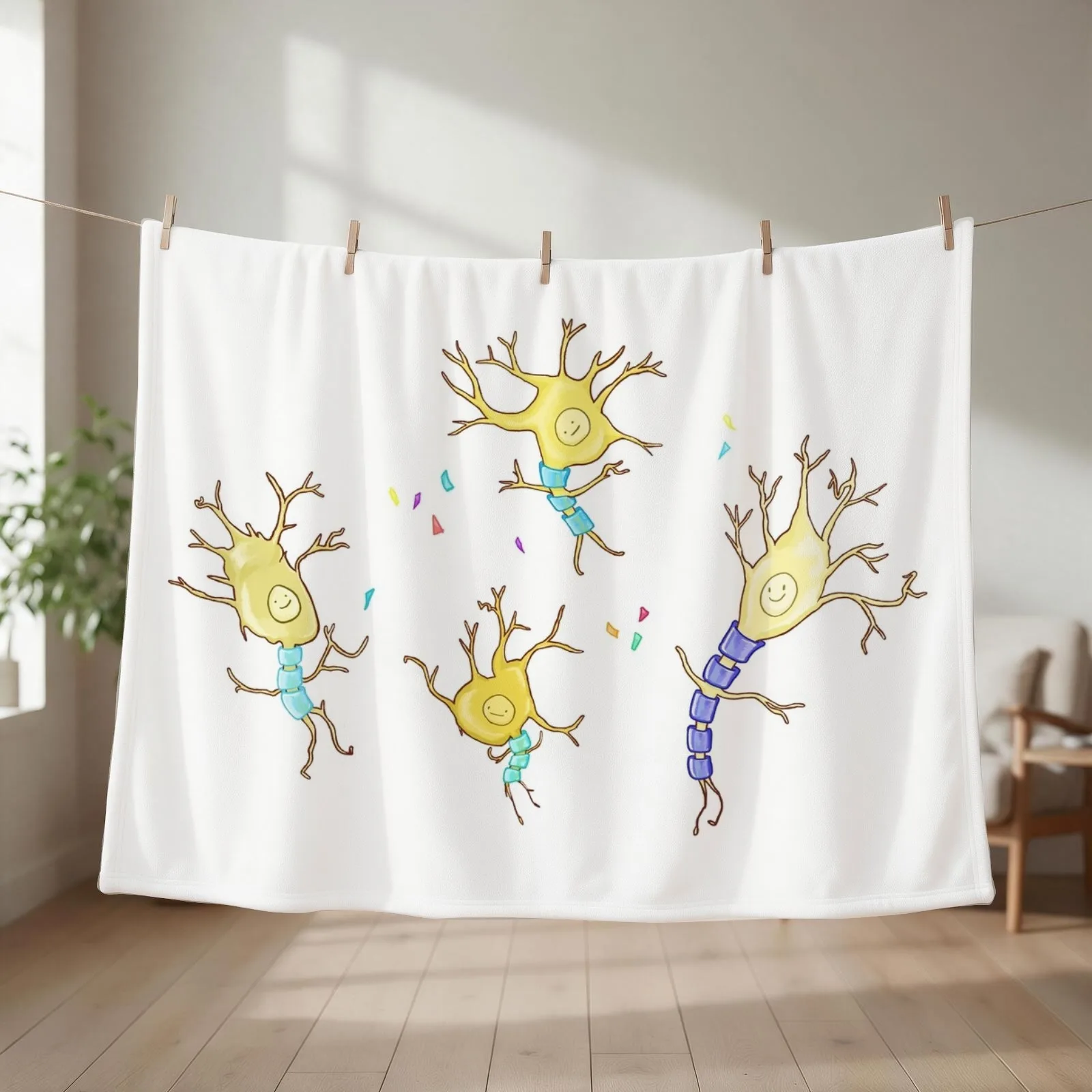 Happy Neurons Throw Blanket couch cozy soft plush fuzzy picnic outdoor blanket