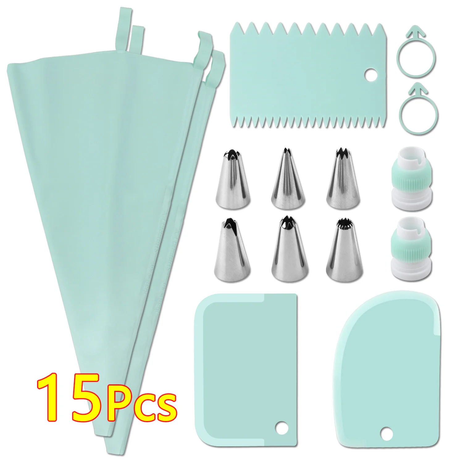 15Pcs/Set Cake Pastry Piping Bags DIY Silicone Baking Nozzles Sleeves Reusable Cream Squeezing Leak Bag Decorations Supplies