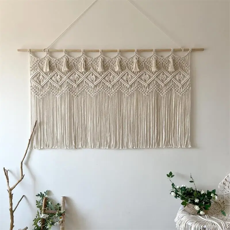 

Hand Woven Macrema Tapestries Living Room Partition Curtain Tapestry Bohemian Bedside Background Homestay Tassel Wall Hanging