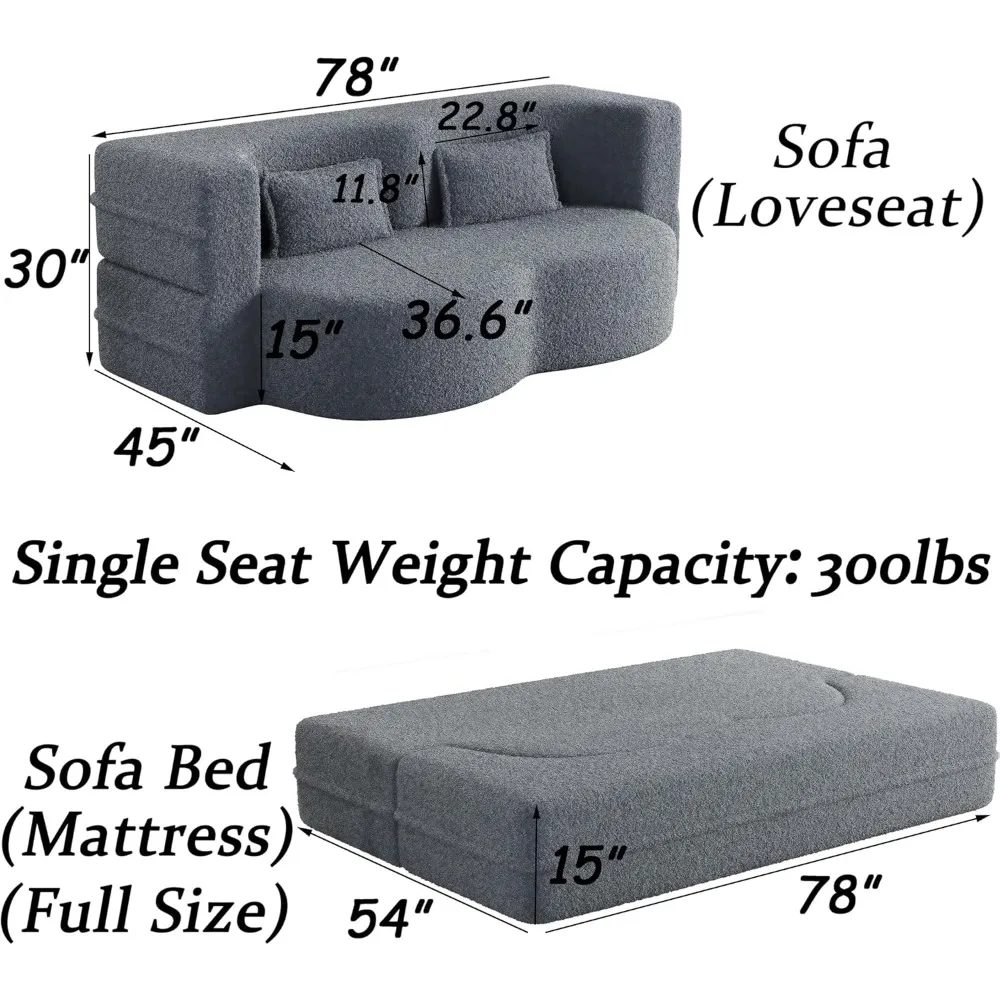 أريكة سرير من إسفنج الذاكرة، أريكة قابلة للتحويل بمقعد عميق مع وسائد، نوم مريح لغرفة المعيشة #2