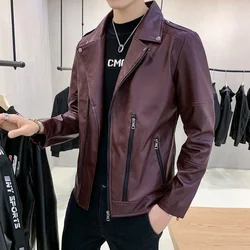 Single Breasted Leather Men's Suit Jackets Cropped Short Coat Male Blazer Fashionable Spring Clothes Clothing Simple New in 2024