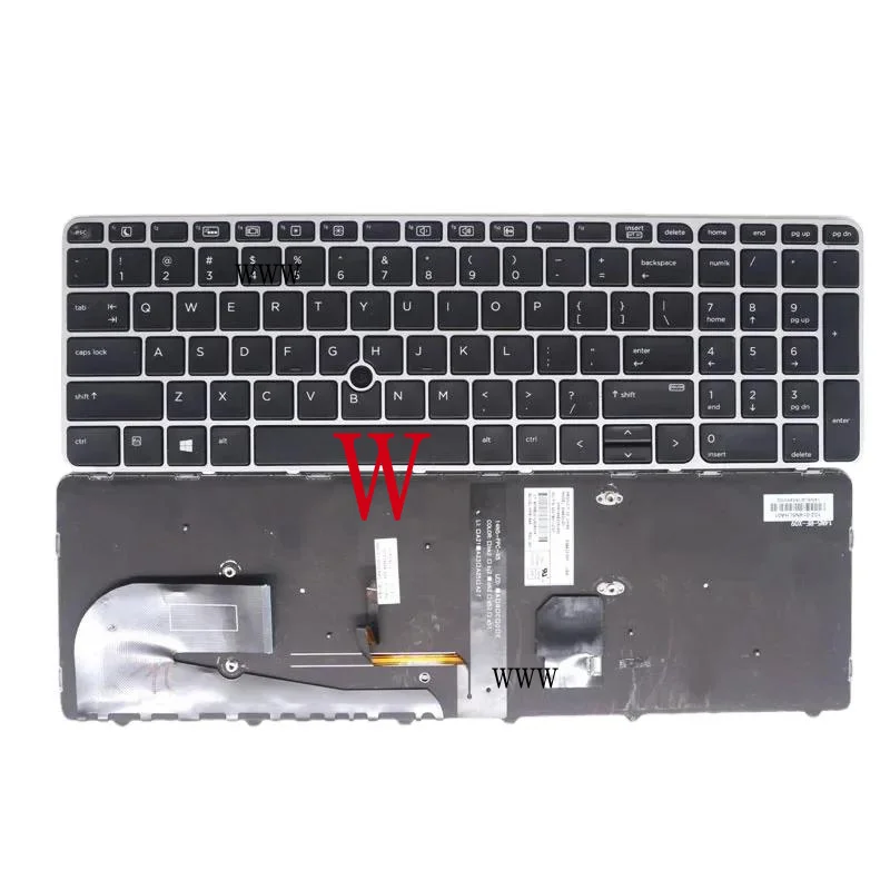 AS. Replacement US backlight keyboard for HP EliteBook 850 G3 850 G4 755 G3 755 G4 laptop silver frame with Pointer