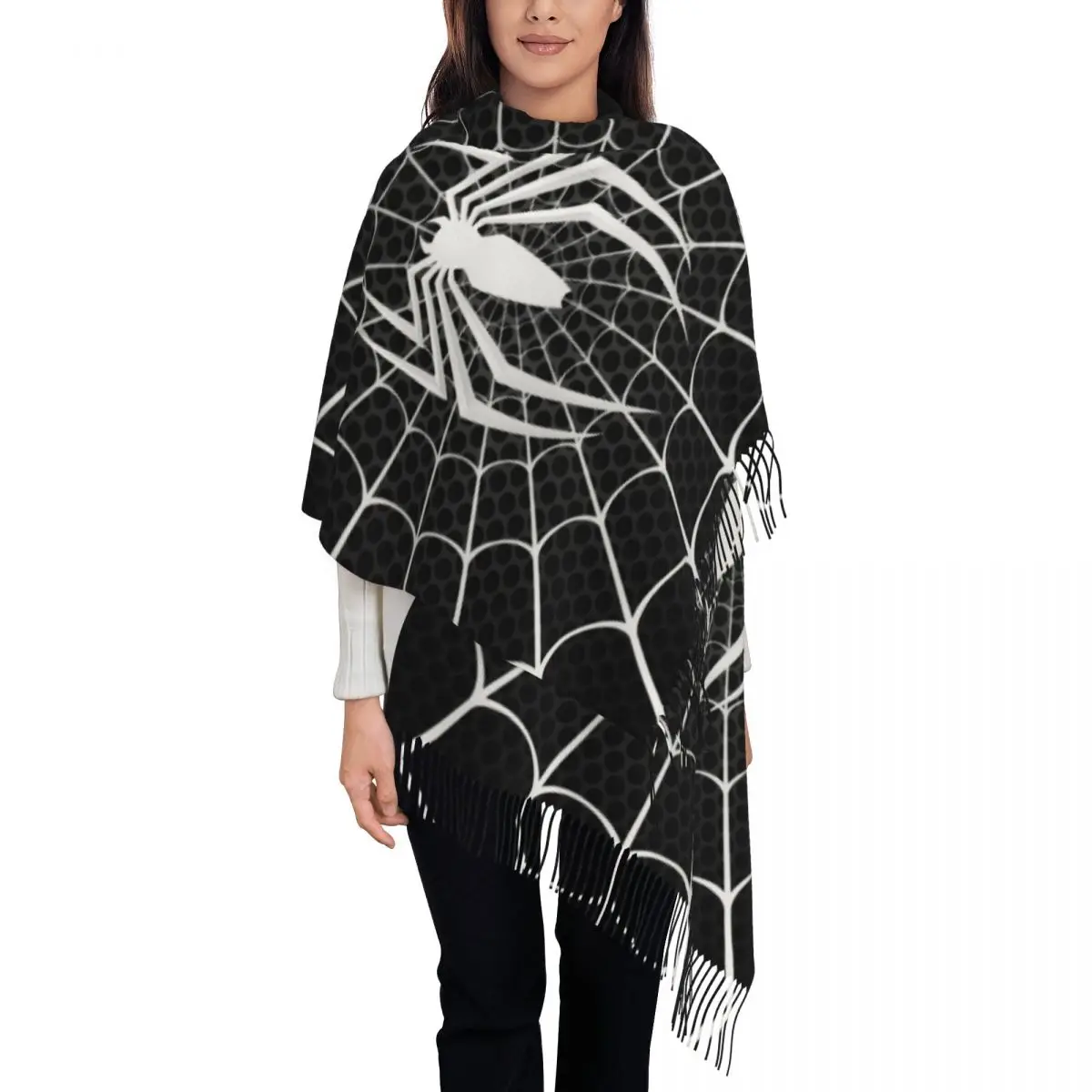 

Custom Ladies Large Cute Animal Little Spider Scarves Women Winter Fall Soft Warm Tassel Shawl Wrap Scarf