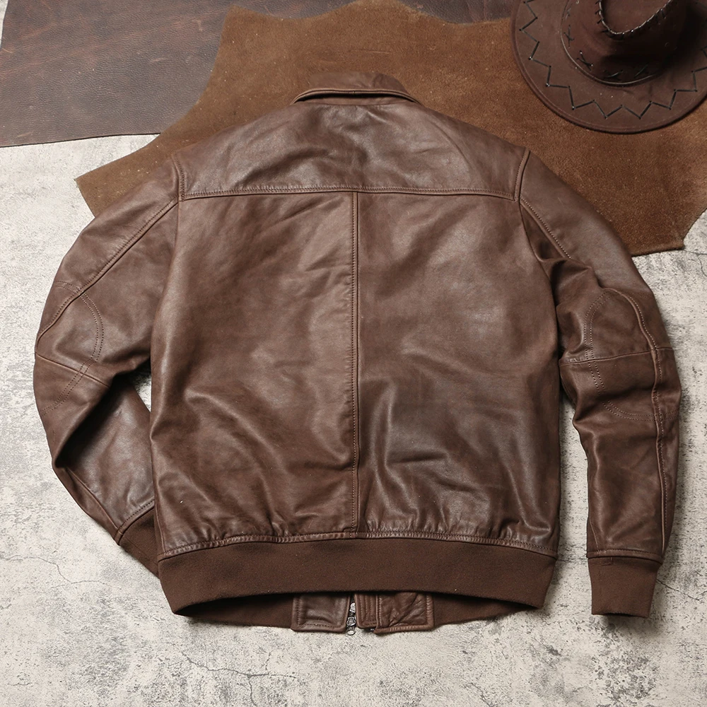 خياط براندو خمر الذين تتراوح أعمارهم بين A2 سترة جلدية مزيتة الجلد المدبوغ جلد البقر سترة جلدية الغربية الرجال والنساء سترة جلدية حقيقية #2