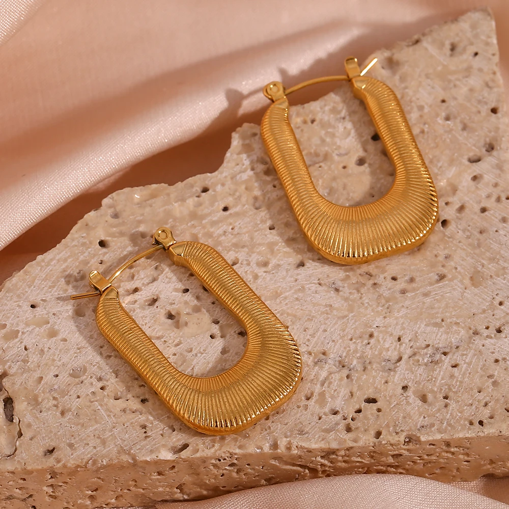 E.B.belle Hoops Casting Rectangle Chunky Textured Gold Color Hoop Earrings for Women Vintage Grunge jewelry aretes de mujer