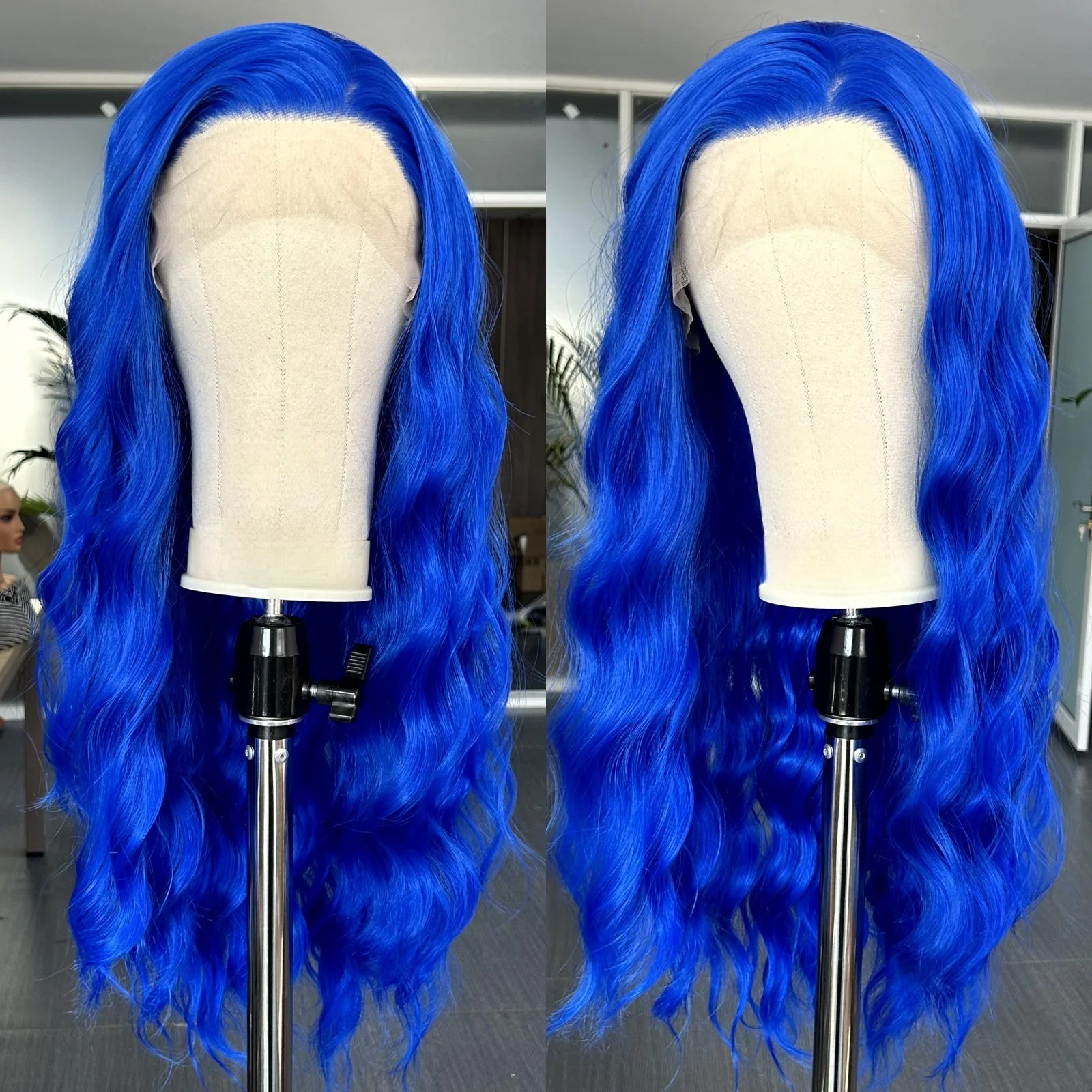 

Длинный кудрявый волнистый парик королевского синего цвета, синтетический, с естественной линией роста волос, цветной, 13x4, с кружевной передней частью, для женщин, на каждый день, для вечеринок, косплея