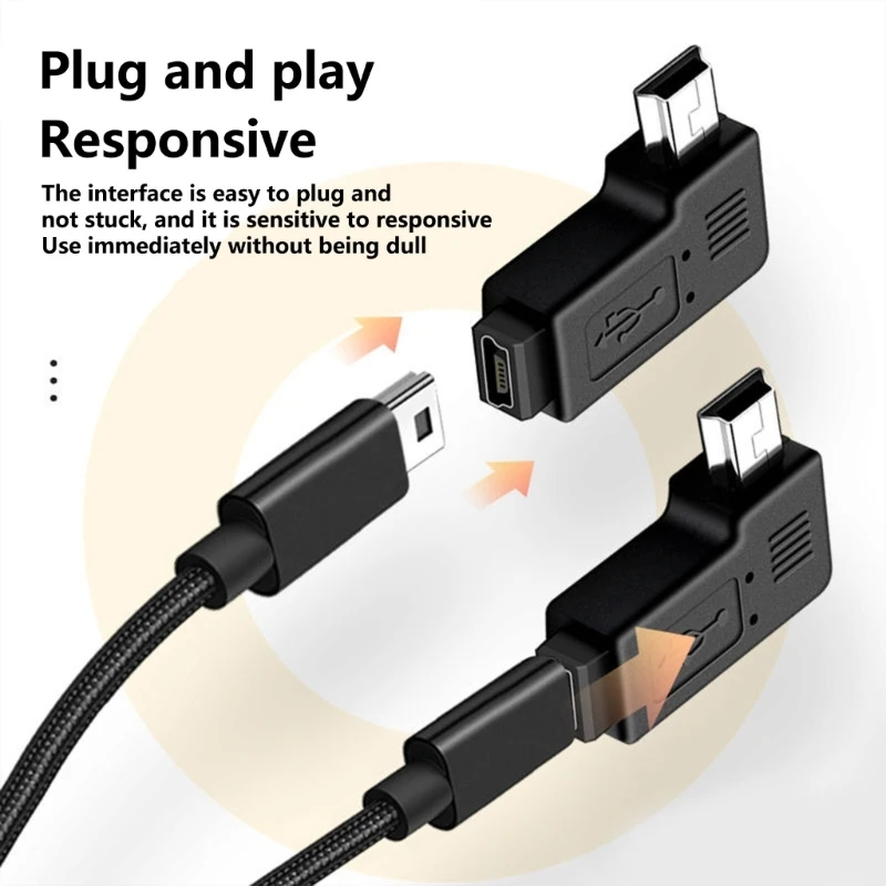 90 Degree Left & Right Angled Mini USB 5Pin Male To Female Extension Adapter For Smartphones And Tablets