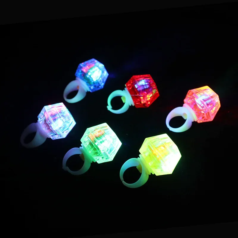 48pcs Led Glow Rings Light Up Finger Ring Flashing Diamond Birthday Party Favors Wedding Festival