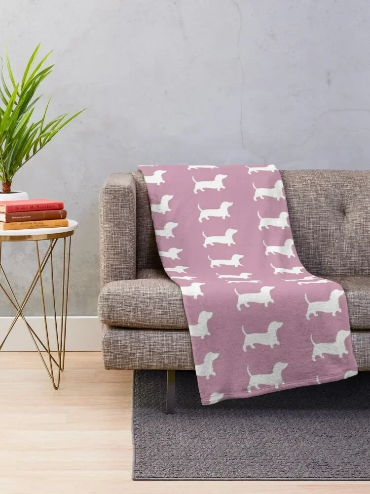 Plain Dusty Pink With Daschund Silhouette Throw Blanket Plaid on the sofa warm for winter Warm blankets and throws Blankets