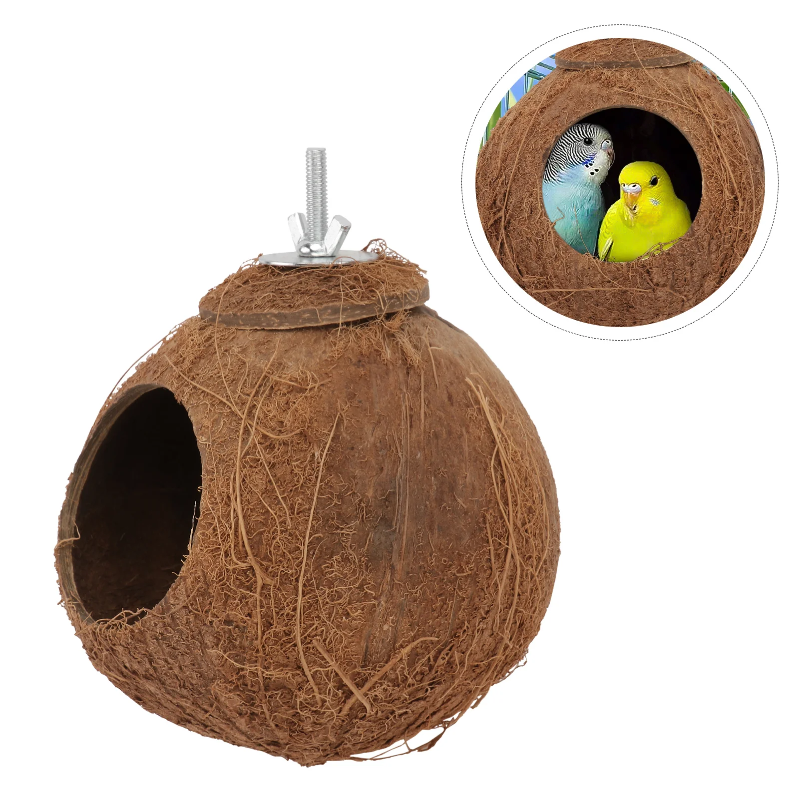 Container Coconut Shell Bird Nest Animal Hanging Cage Stainless Steel Pet Supply