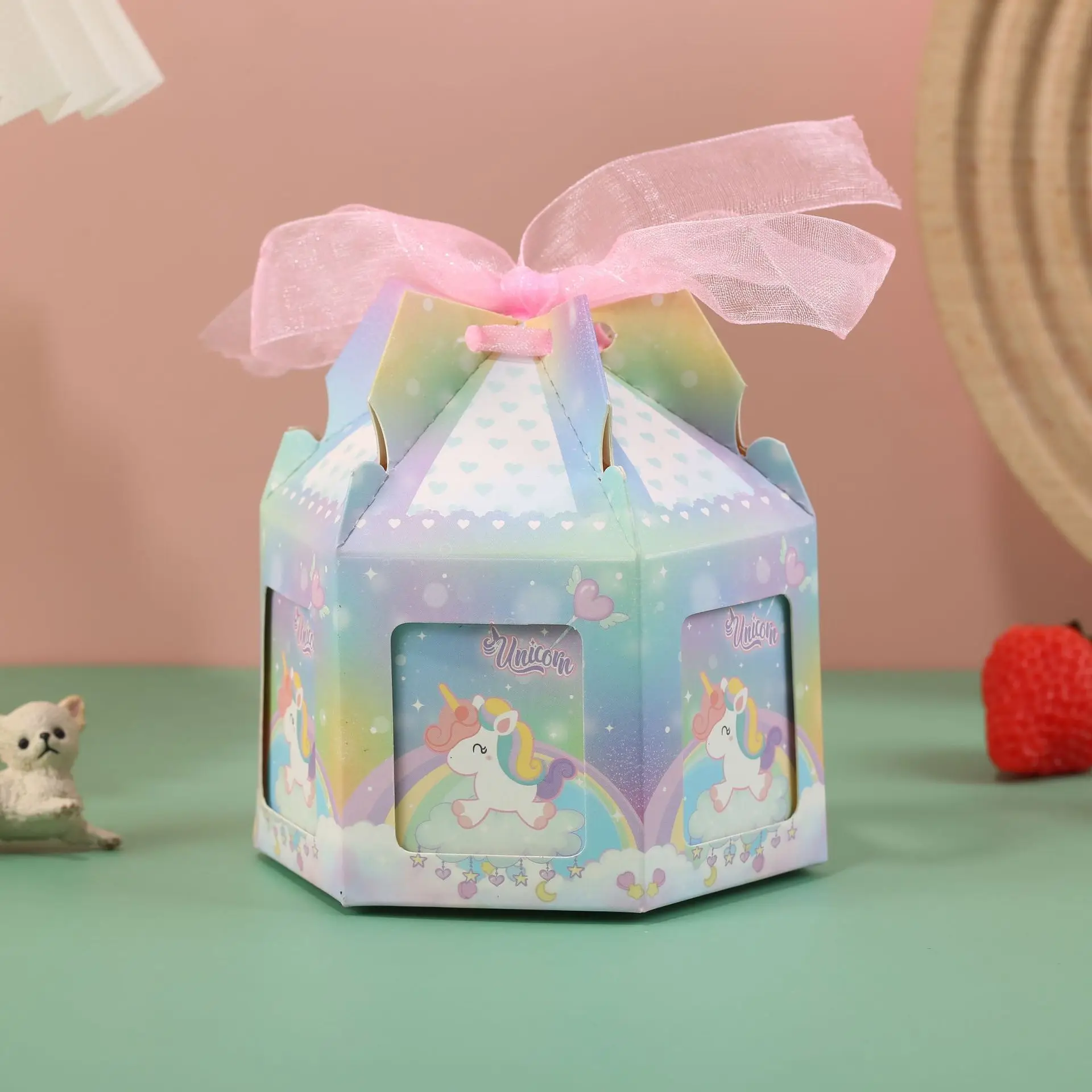 6Pcs Pink Blue Carousel Gift Box Treat Kids Birthday Favors Candy Box Bag Packaging Wedding Festival Party Decoration Supplies